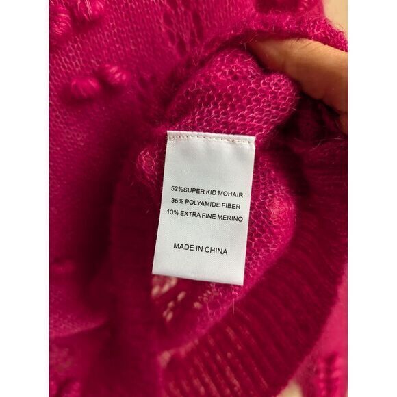 Aje sweater size S Fawcett pom pom fine open knit mohair wool blend Raspberry - Picture 8 of 8